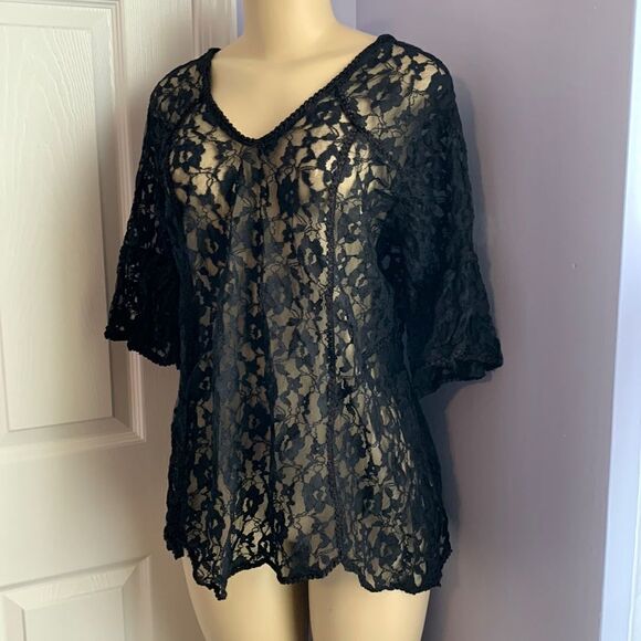 India Boutique Other - Designer Lace Swimwear Cover Up Tunic Top one size black